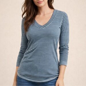 Eddie Bauer Navy Striped Long Sleeve Tee